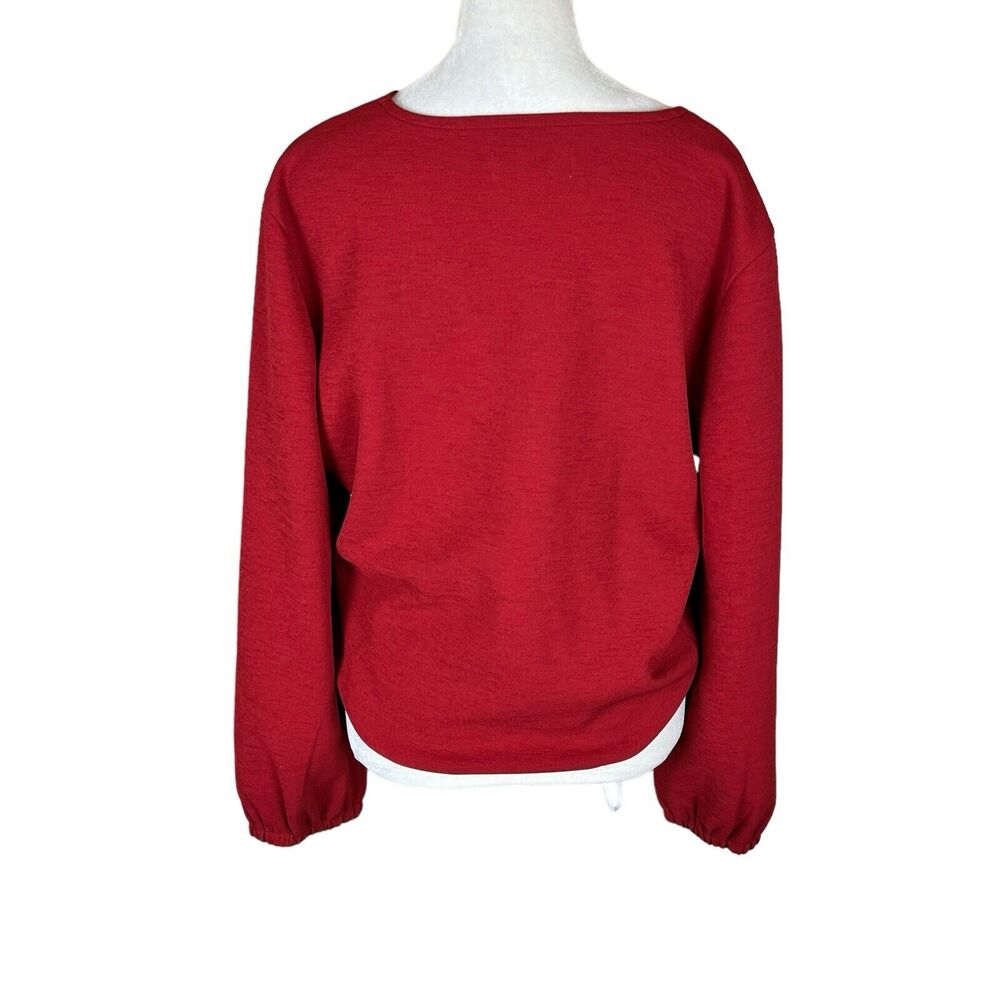 Madewell Texture & Thread Red Wrap Surplice Tie Front Crepe Blouse Top Size L - Picture 4 of 6